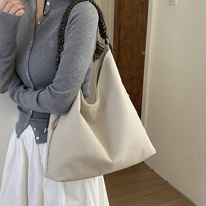 Hobo Bag Slouchy - Women Cream Ribbed Hobo Bag With