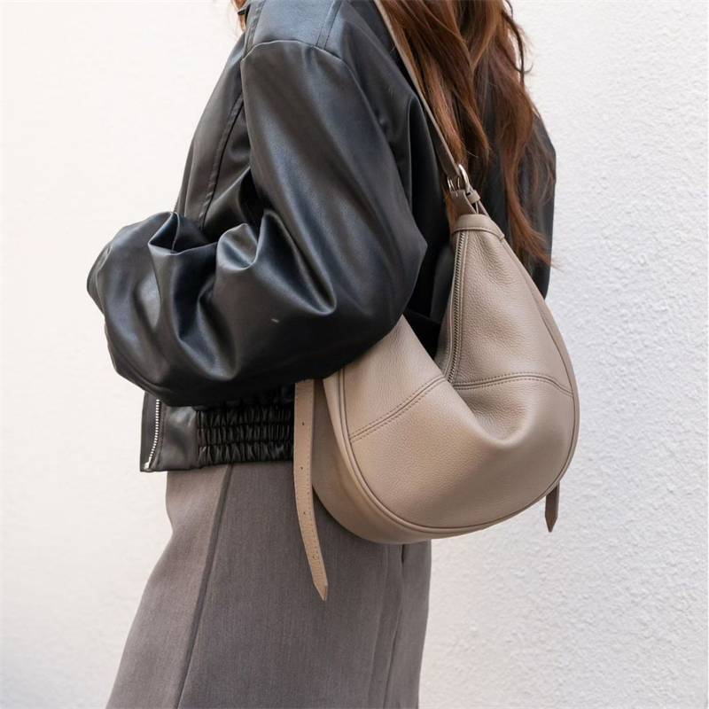 Hobo Bag Slouchy - BURMINSA Genuine Leather Crescent Hobo Shoulder