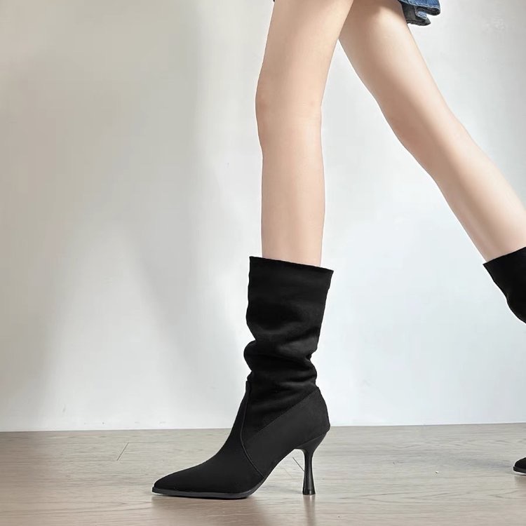 Women Bags Sale - Cow Suede Mid-calf Modern Boots Thin