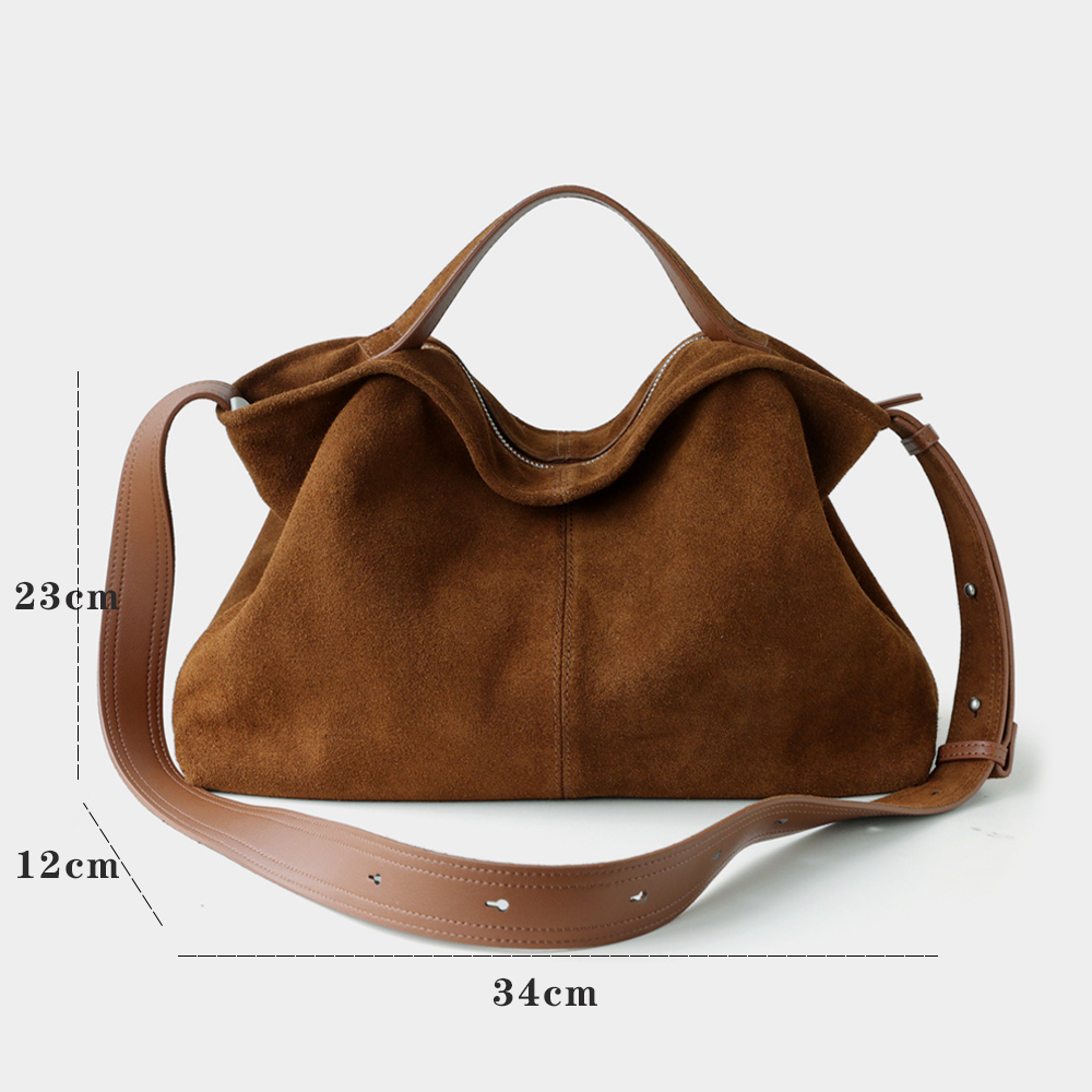 Genuine Leather Suede Tote Bag - Hobo Bag Slouchy recension och pris