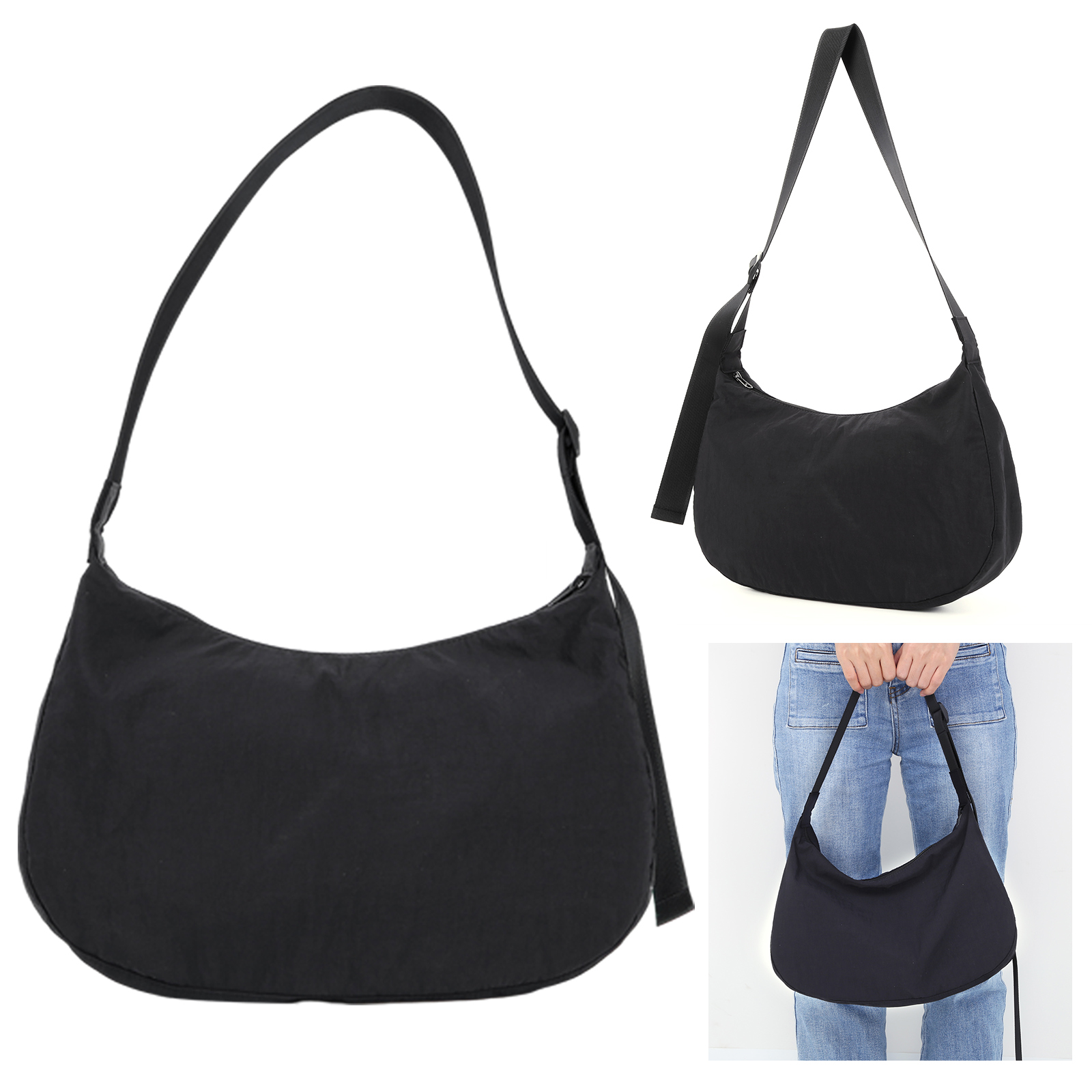 Women Nylon Shoulder Bag Zippe - Half Moon Crescent recension och pris